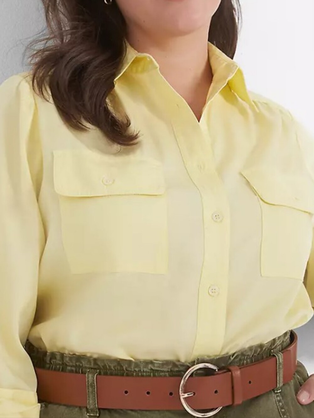 Lane Bryant Pale Yellow Classic Button-Down Front-Pocket Shirt